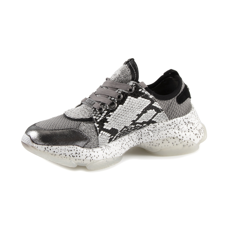 Steve Madden Women's Sneakers in silver & grey leather and textile 1460DPMESCALGR