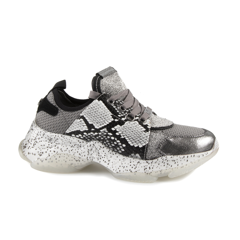 Steve Madden Women's Sneakers in silver & grey leather and textile 1460DPMESCALGR