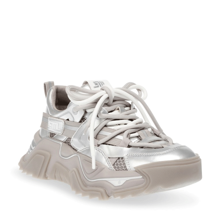 Women's Steve Madden Kingdom silver synthetic and textile sneakers 1467DPKINGDOM-EAG