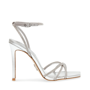 Sandale cu toc înalt femei Steve Madden Slayed argintii cu ștrasuri 1469DSSLAYEDAG