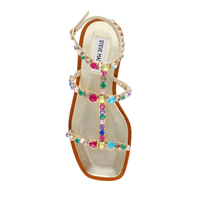 Sandale femei Steve Madden aurii cu pietre colorate și talpă joasă 1467DSSTLUCIAAU