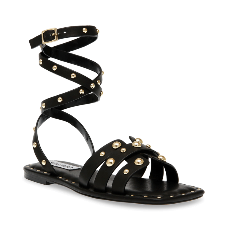 Women's Steve Madden black leather sandals with gold accessories 1467DSTRUSTEEN