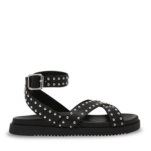 Steve Madden Myestie black genuine leather women's sandals with deco elements 1469DSMYESTIE-SN