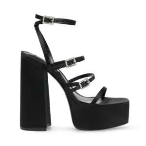 Steve Madden women high heel Elevator sandals in black silk satin 1465DSELAVATORN