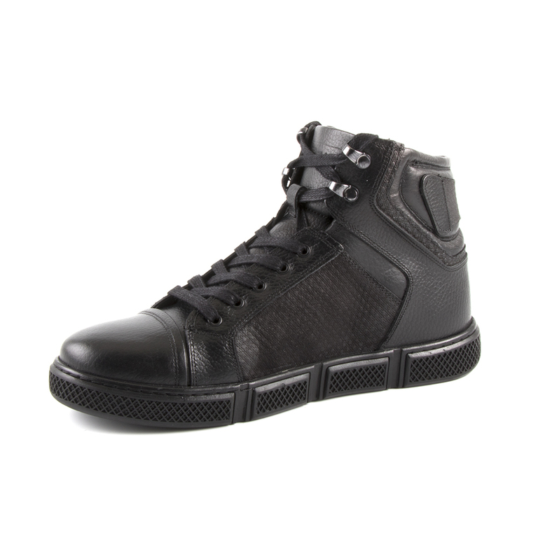 TheZeus men's boots  in black leather with structural pattern 2090BG95608N