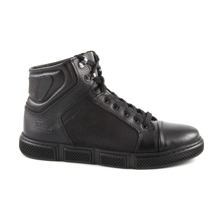 TheZeus men's boots  in black leather with structural pattern 2090BG95608N
