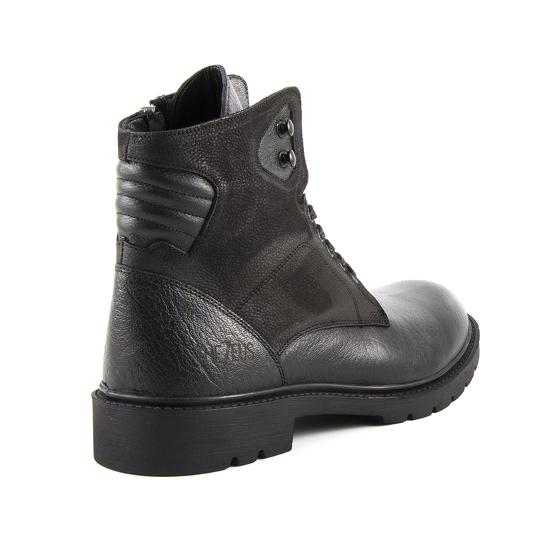 TheZeus men's combat boots in black leather with deco details 2100BG25701N