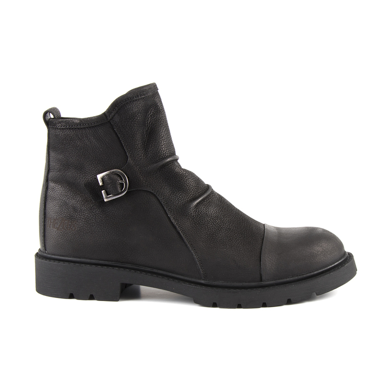 TheZeus men's munk boots in black nubuck leather with deco buckle 2100BG25702N