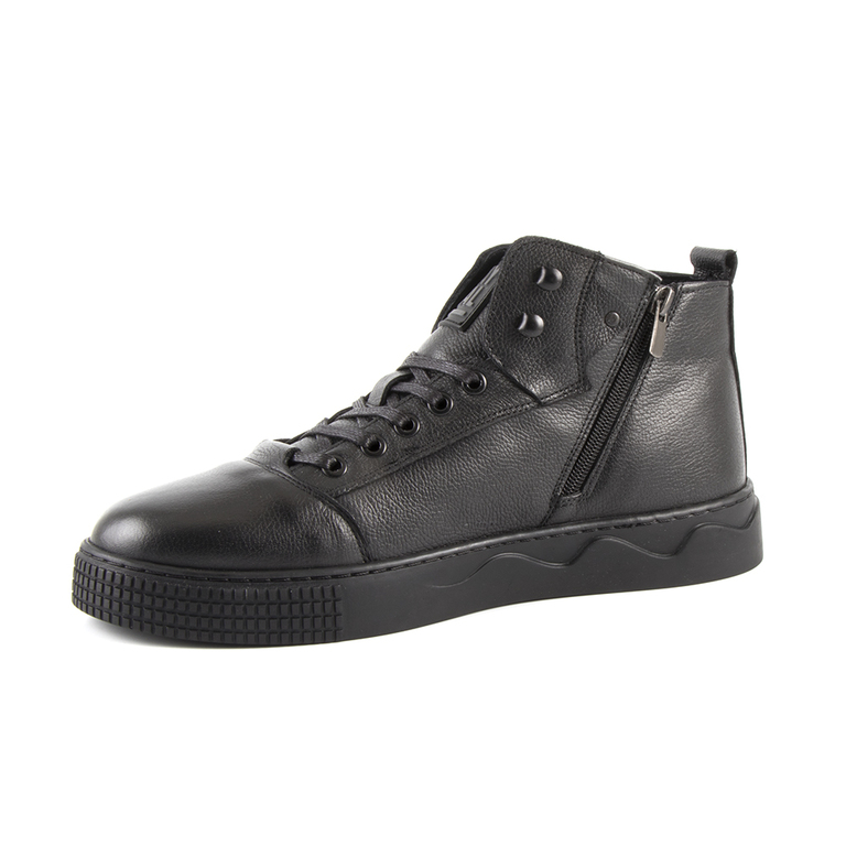 TheZeus men's sporty boots in black leather with deco sole 2100BG66704N