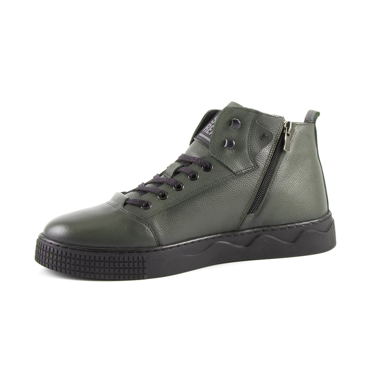 TheZeus men's casual boots in green leather with deco sole 2100BG66704V