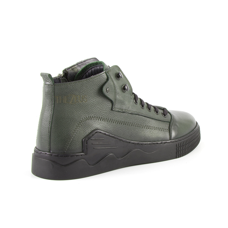 TheZeus men's casual boots in green leather with deco sole 2100BG66704V