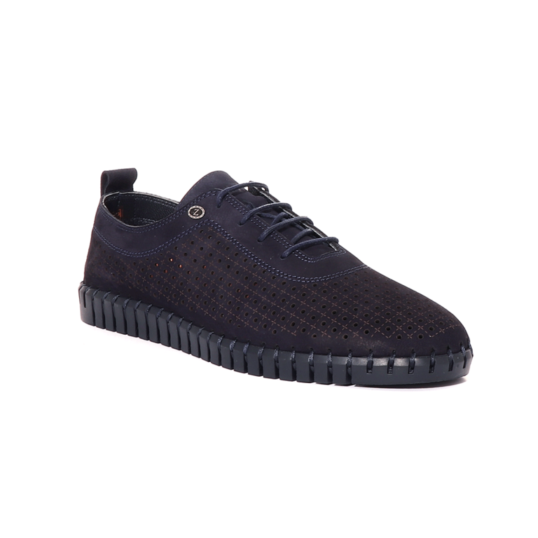 TheZeus perforated men shoes in navy leather 3281BPF2020BL