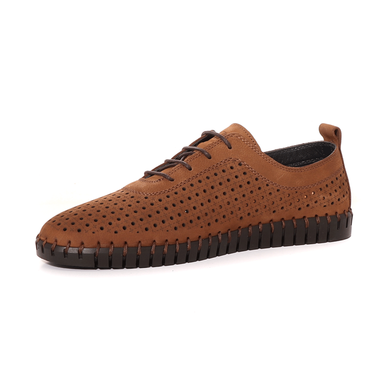 TheZeus perforated men shoes in brown leather  3281BPF2020M