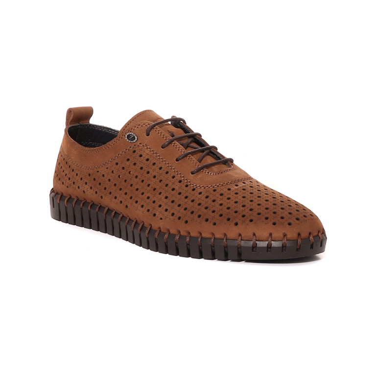 TheZeus perforated men shoes in brown leather  3281BPF2020M