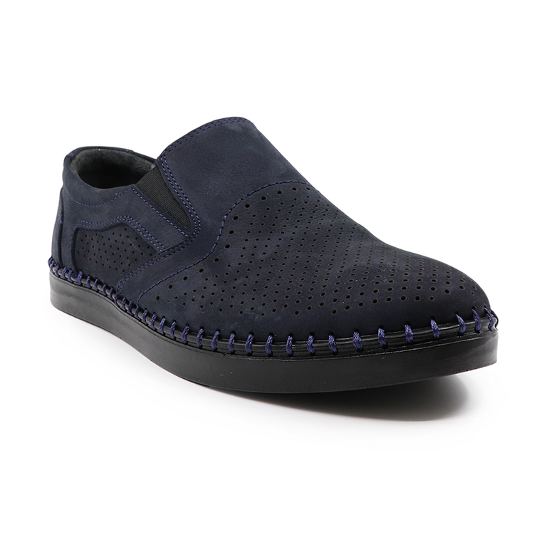TheZeus men slip on shoes in navy perforated leather 2103BPF28740BL
