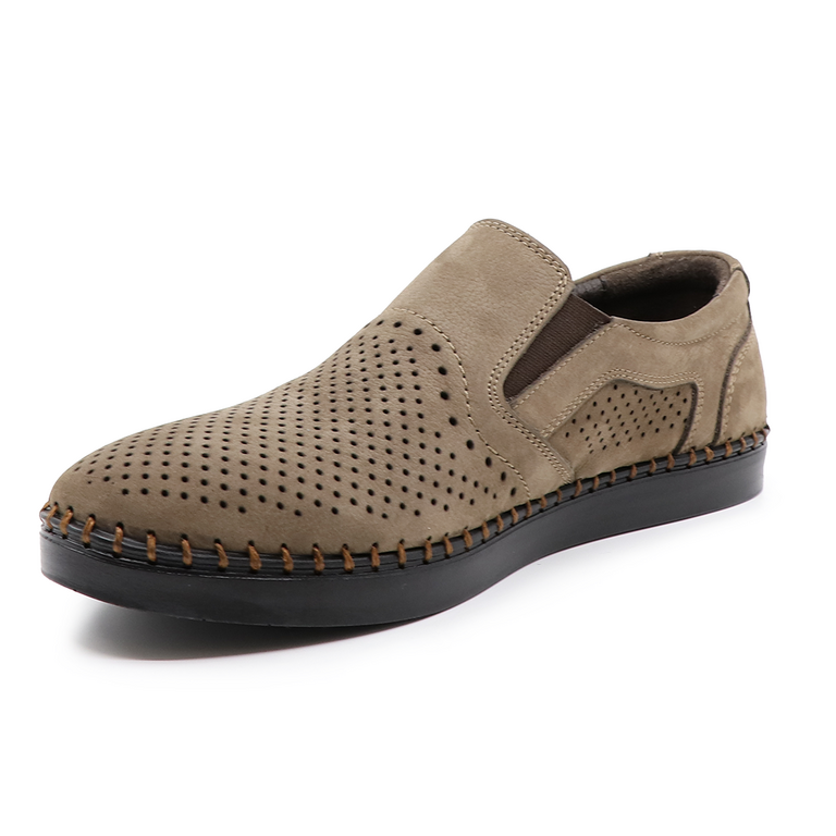 TheZeus men slip on shoes in taupe perforated leather 2103BPF28740TA