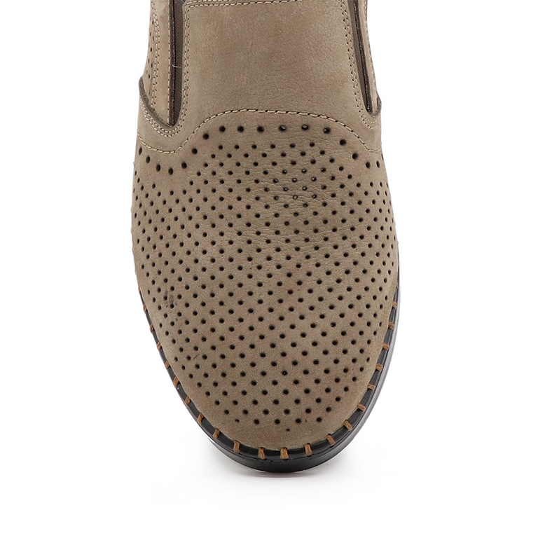 TheZeus men slip on shoes in taupe perforated leather 2103BPF28740TA