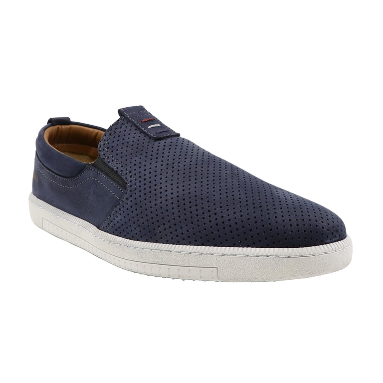 TheZeus men slip on shoes in navy perforated leather 2103BP33642BL