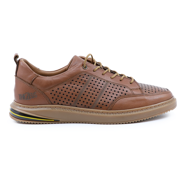TheZeus men shoes in brandy brown perforated leather  2103BP55631CU