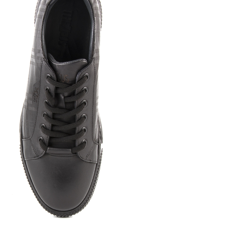Thezeus  men's plaid shoes in black leather 2100BP78902N 