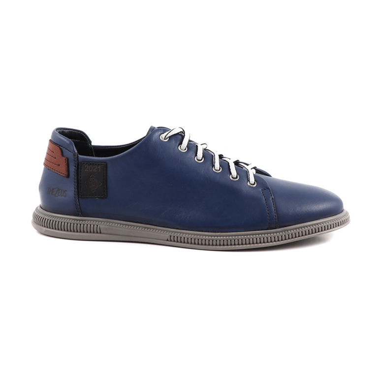 TheZeus Men's navy blue leather sneakers  2101BP03926BL