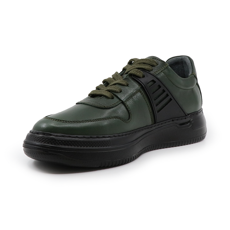 TheZeus men sneakers in green & black leather 2103BP13103V
