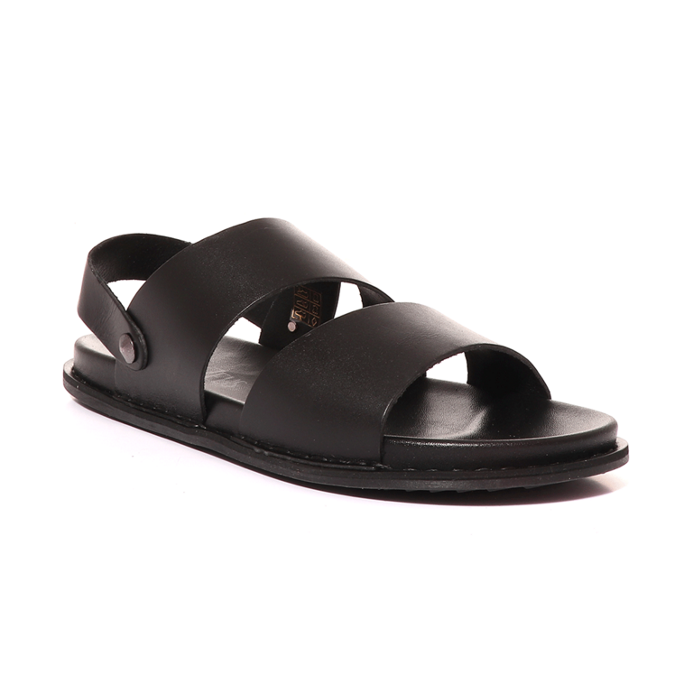 TheZeus Men's black leather sandals 2101BS14312N