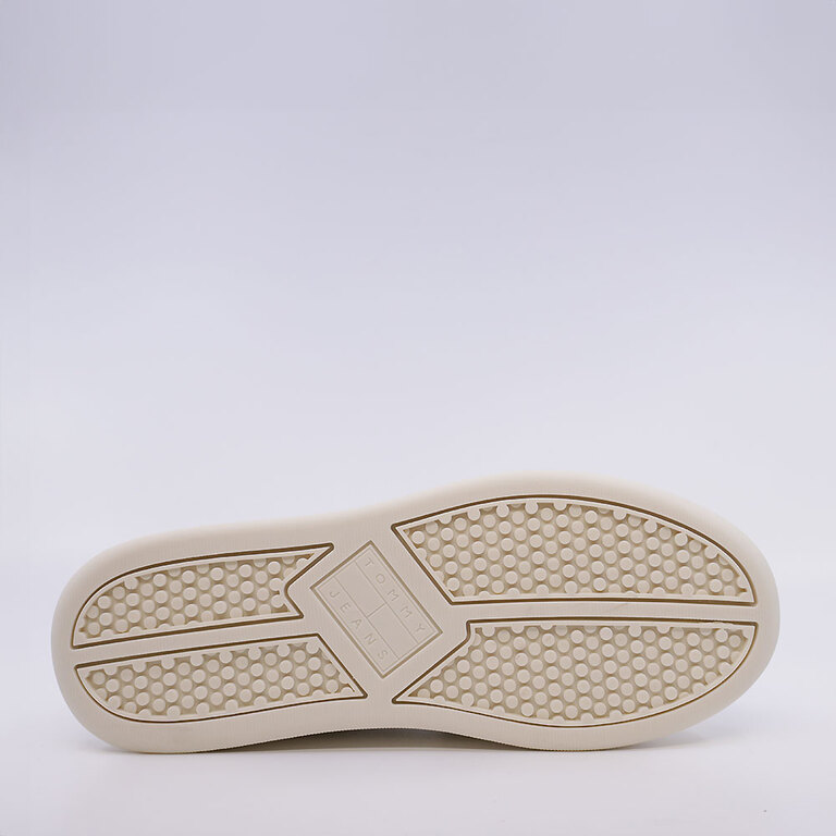 Sneakers femei Tommy Hilfiger albi-bej din piele naturală cu logo lateral și frontal 3417DP2500A