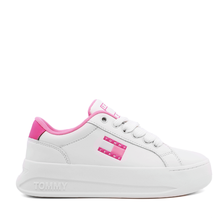 White-beige Tommy Hilfiger women's sneakers in natural leather with side and front logo 3417DP2500A