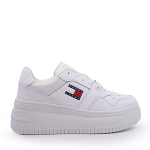 Tommy Hilfiger women's white natural leather sneakers with side logo 3417DP2506A