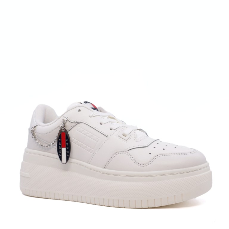 White Tommy Hilfiger women's sneakers in natural leather with side metal logo 3417DP2421A