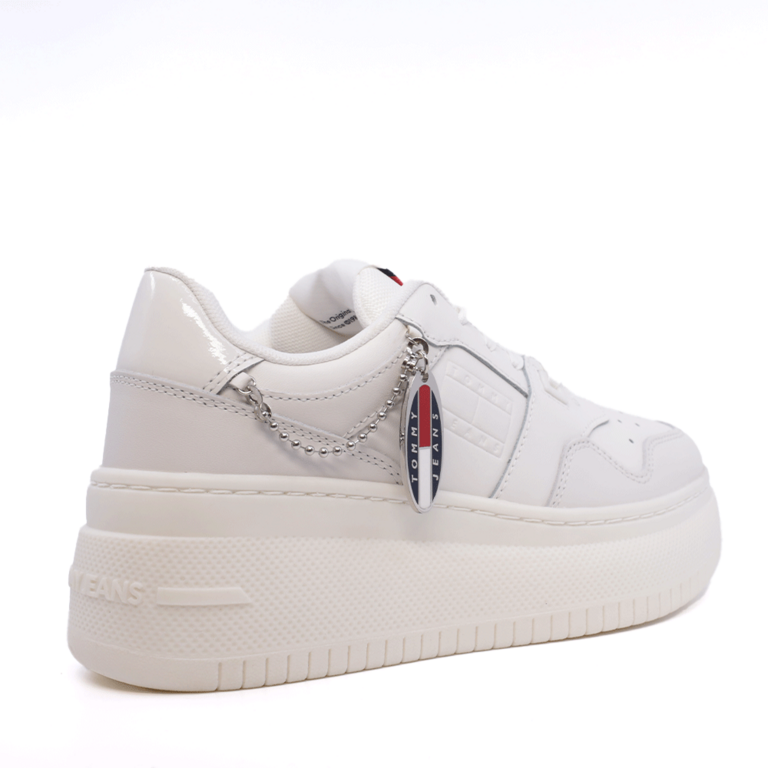Sneakers femei Tommy Hilfiger albi din piele naturală cu logo metalic lateral 3417DP2421A