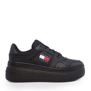 Tommy Hilfiger women's black genuine leather sneakers with side logo 3417DP2506N