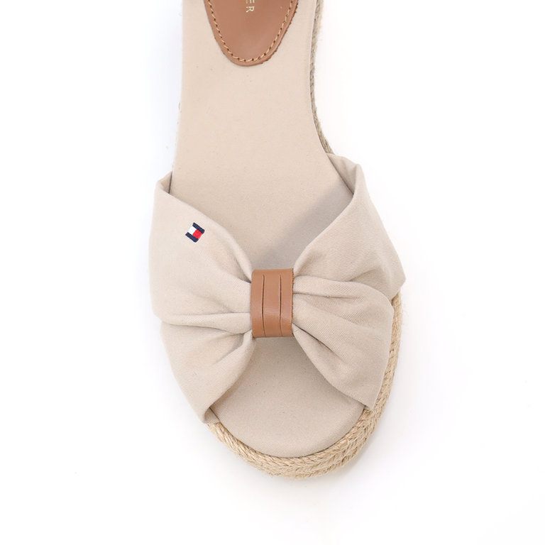 Tommy Hilfiger women wedge sandals in beige genuine leather and fabric 3415DS4785BE
