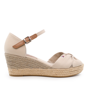 Tommy Hilfiger women wedge sandals in beige genuine leather and fabric 3415DS4785BE