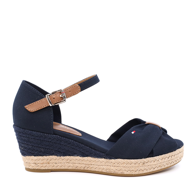 Tommy Hilfiger Tommy Hilfiger women wedge sandals in navy genuine leather and fabric 3415DS4785BL, navy women sandals navy sandals women navy women sandals - 3415ds4785bl - Tommy Hilfiger -