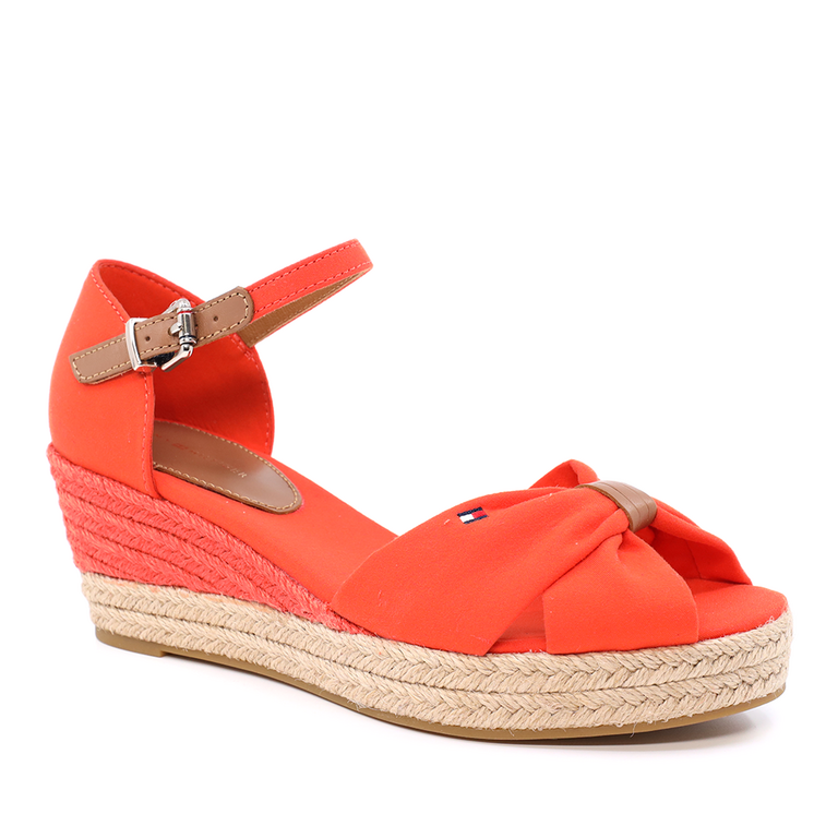 Tommy Hilfiger women wedge sandals in orange genuine leather and fabric 3415DS4785PO