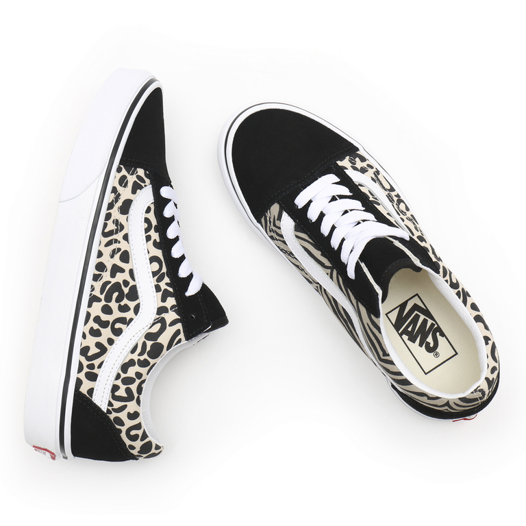 Sneakers  femei VANS, de culoare neagră combinată cu print leopard, din piele și textil 2712DPS3WKTLEO