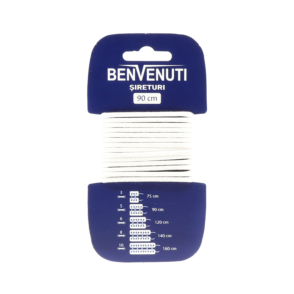 Șiret rotund cerat mediu Benvenuti alb din bumbac 97si90rcba