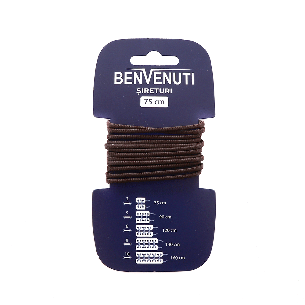 Șiret rotund cerat mediu Benvenuti maro din bumbac 97si90rcbm