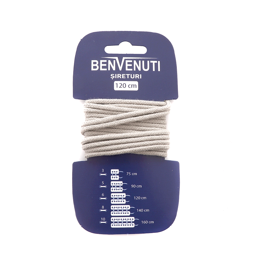 Șiret rotund mediu Benvenuti gri din bumbac 97si120rnbgr