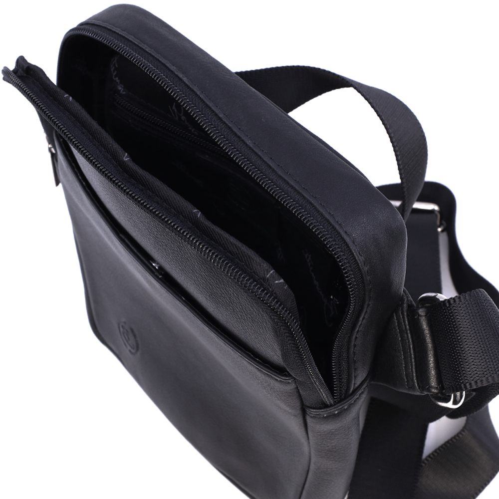 Benvenuti Geantă crossbody bărbați Benvenuti neagră din piele