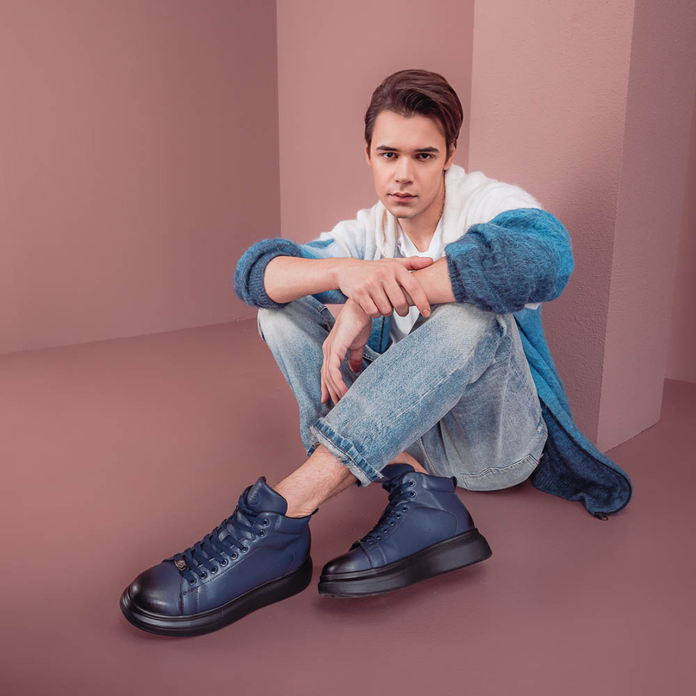 Sneakers high top bărbați  Benvenuti bleumarin din piele 3850BG227BL - 1 | YEO