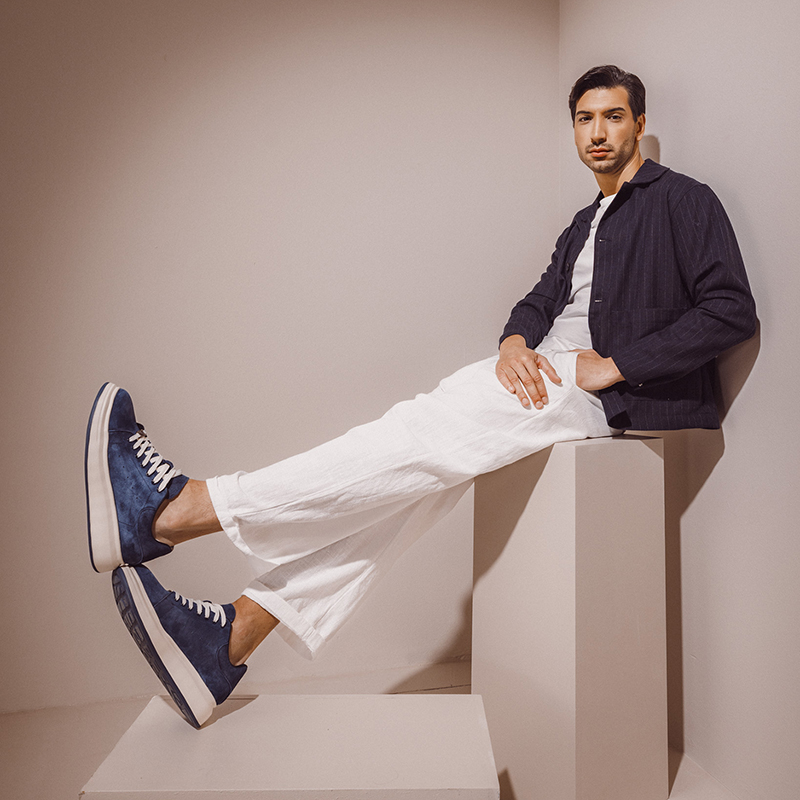 Sneakers ușori bărbați Benvenuti bleumarin din piele întoarsă  3851BP312VBL - imagine 2