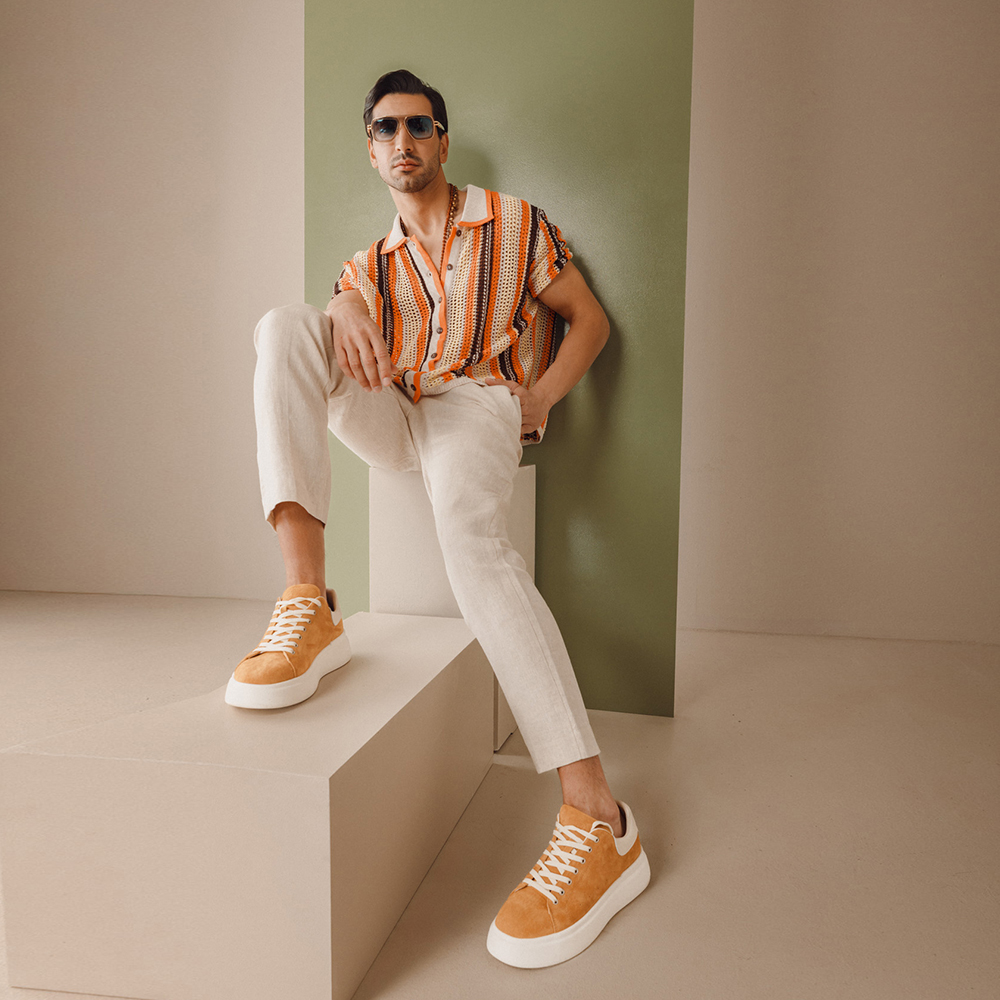 Sneakers ușori bărbați Benvenuti galbeni din piele întoarsă  1921BP0079VG - imagine 2