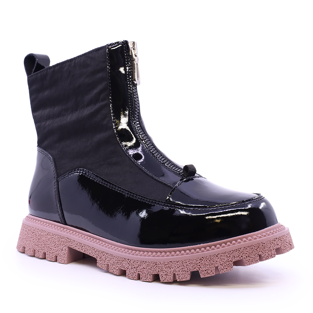 Ghete copii Benvenuti negre din piele lăcuită și textil 3798FG310LN - 1 | YEO