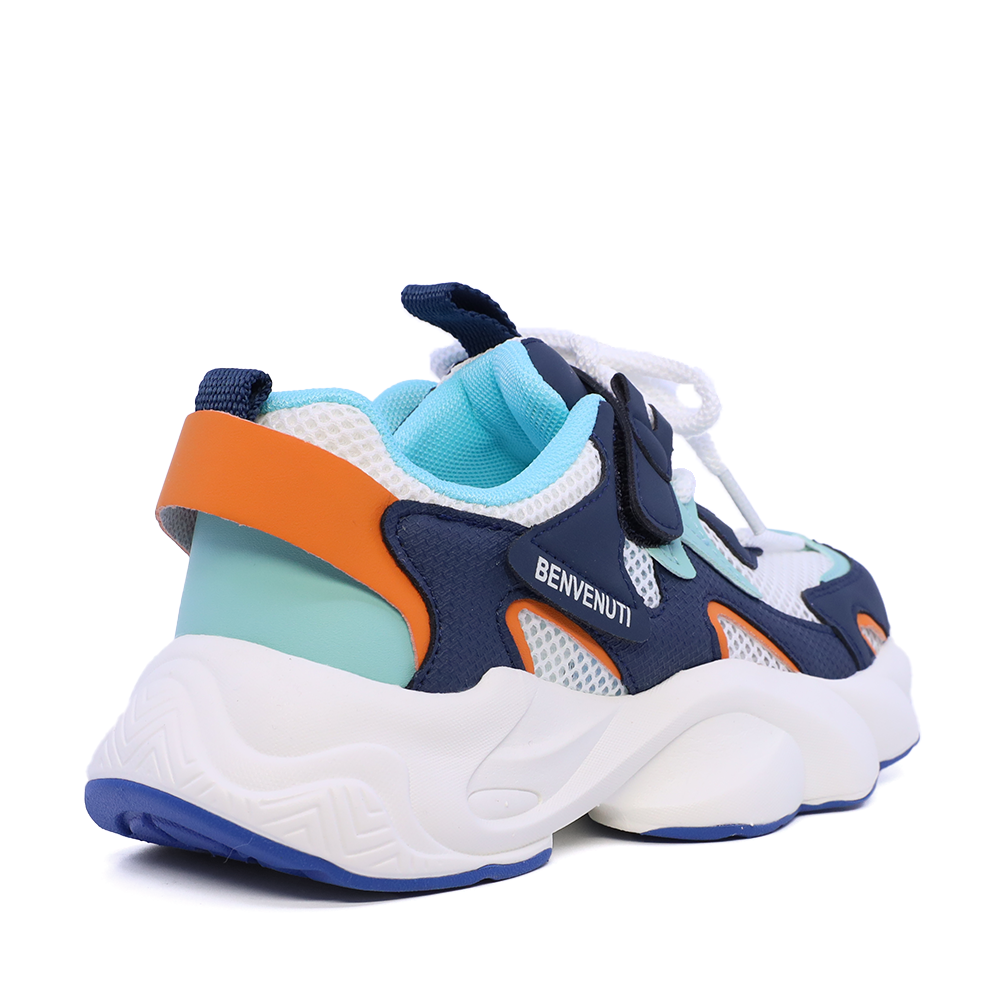Sneakers baieți Benvenuti albi cu bleumarin din piele 3799MP210ABL