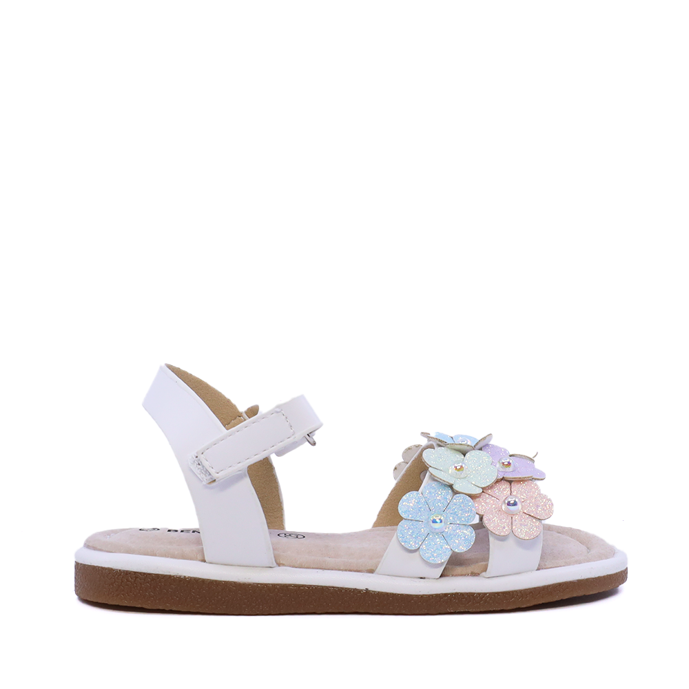Sandale cu floricele fete Benvenuti albe 2571FS2329A