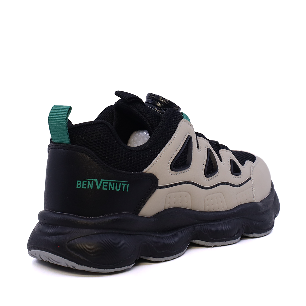Sneakers baieți Benvenuti negri din piele și  material textil  3791MP019N