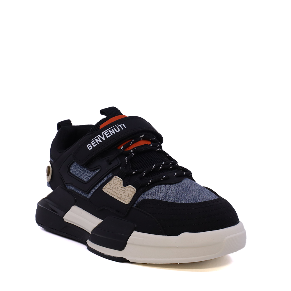 Sneakers baieți Benvenuti negri din piele și  material textil  3791MP023N